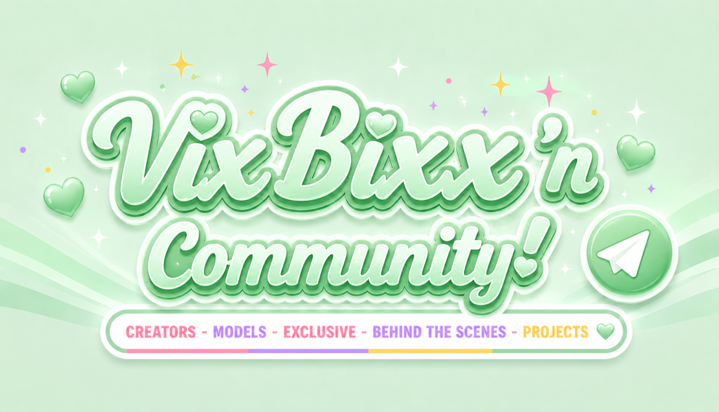 Pastellgrünes VixBixx’n Community Logo mit Telegram-Symbol, Herzen und verspieltem Creator-Design im modernen Lifestyle-Stil.