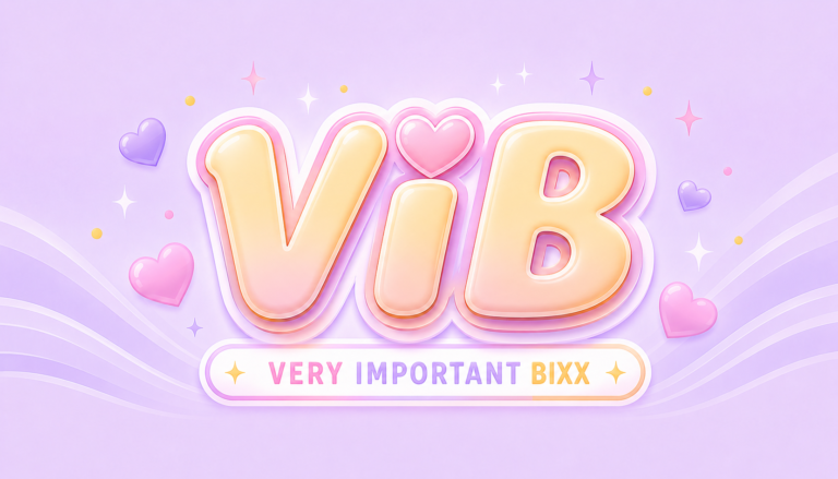 VIB Logo im pastelfarbenen VixBixx-Stil mit goldenen Akzenten, Herzen und dem Schriftzug „Very Important Bixx“ auf einem verspielten Lifestyle-Hintergrund.